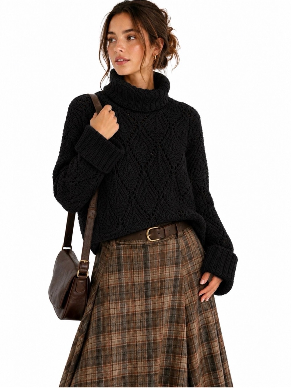 POL Open Knit Chenille Turtleneck Pullover Sweater Sz Large